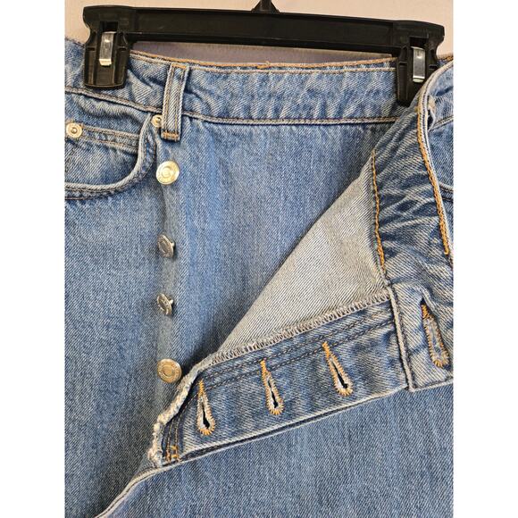 Topshop MOTO Asymmetrical Raw Hem Denim Mini Skirt Blue High Waist Size 0 - Picture 5 of 10